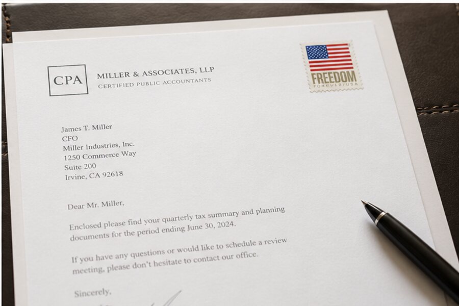 Accounting firm letter with a Forever stamp